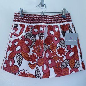 ATHLETA RED FLORAL TROPICAL PRINT, ELASTIC WAIST, BACK POCKET, SIZE XXS